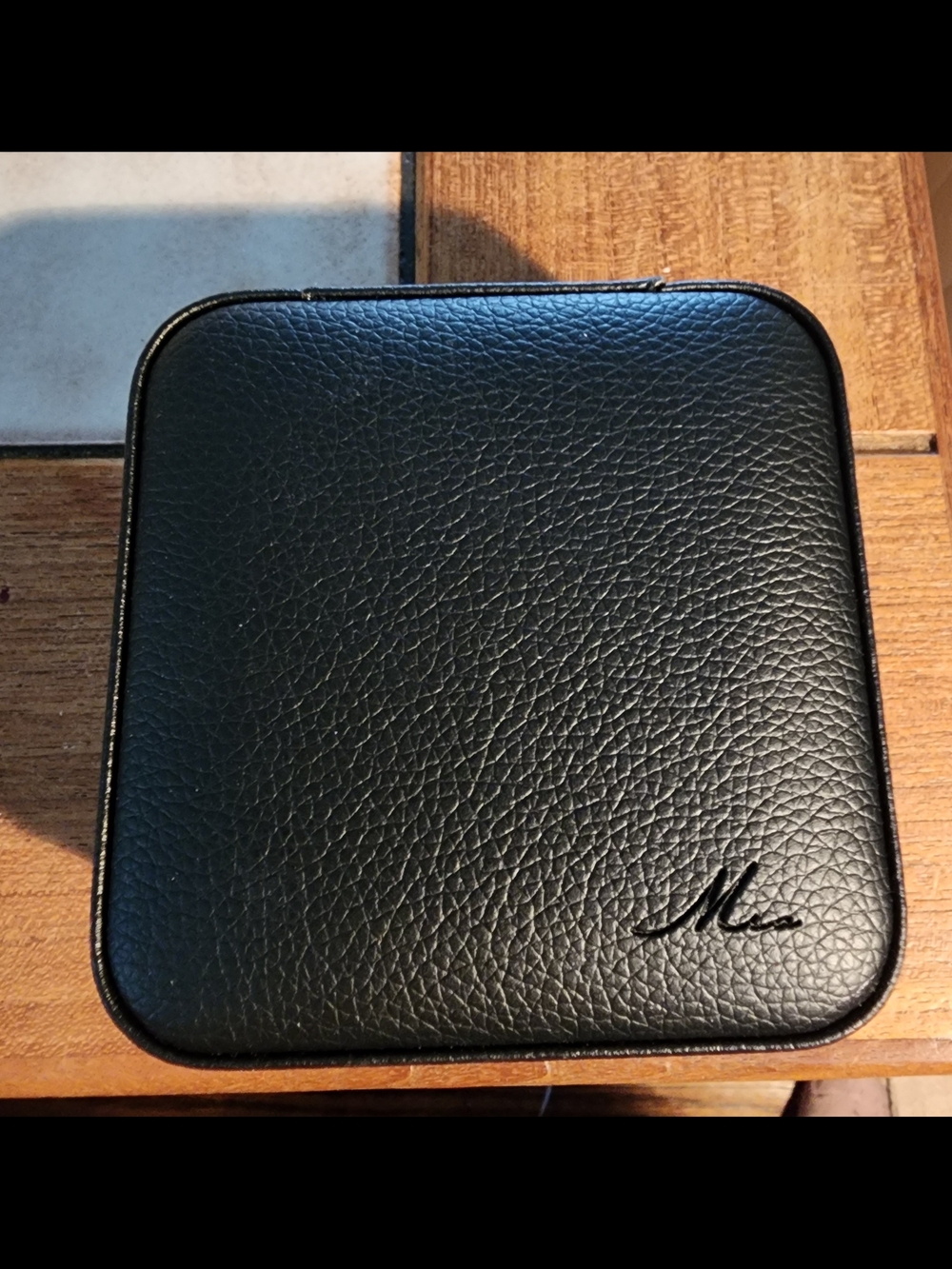 MIA Black Faux Leather Square Jewelry Case 4 X 4" Zip Around NEW